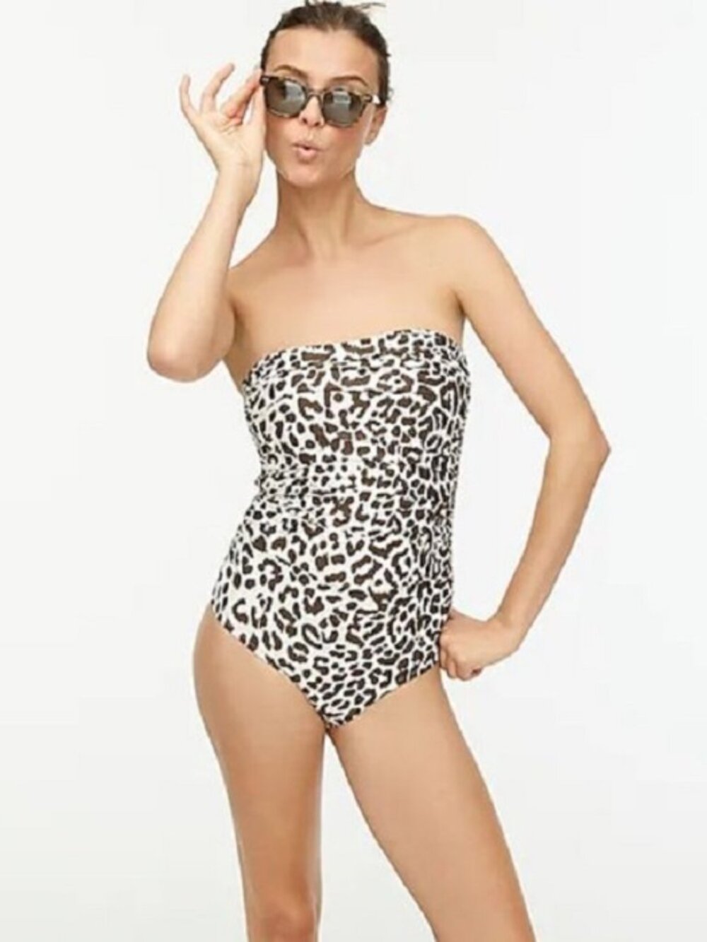 J. Crew Ruched Bandeau Swimsuit Leopard 2